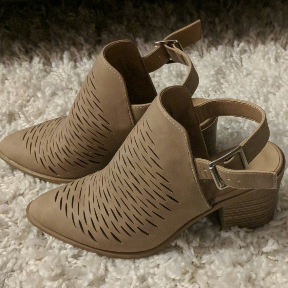 Cut out slingback booties with stacked heel
